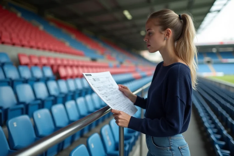 Femme regardant un plan dans le stade Groupama