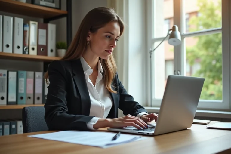 Femme au bureau avec lettre France Travail
