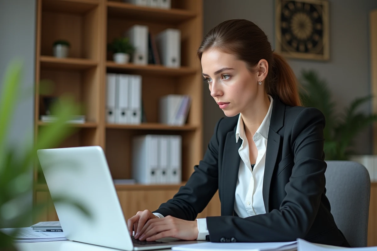 Jeune femme professionnelle travaillant sur son ordinateur