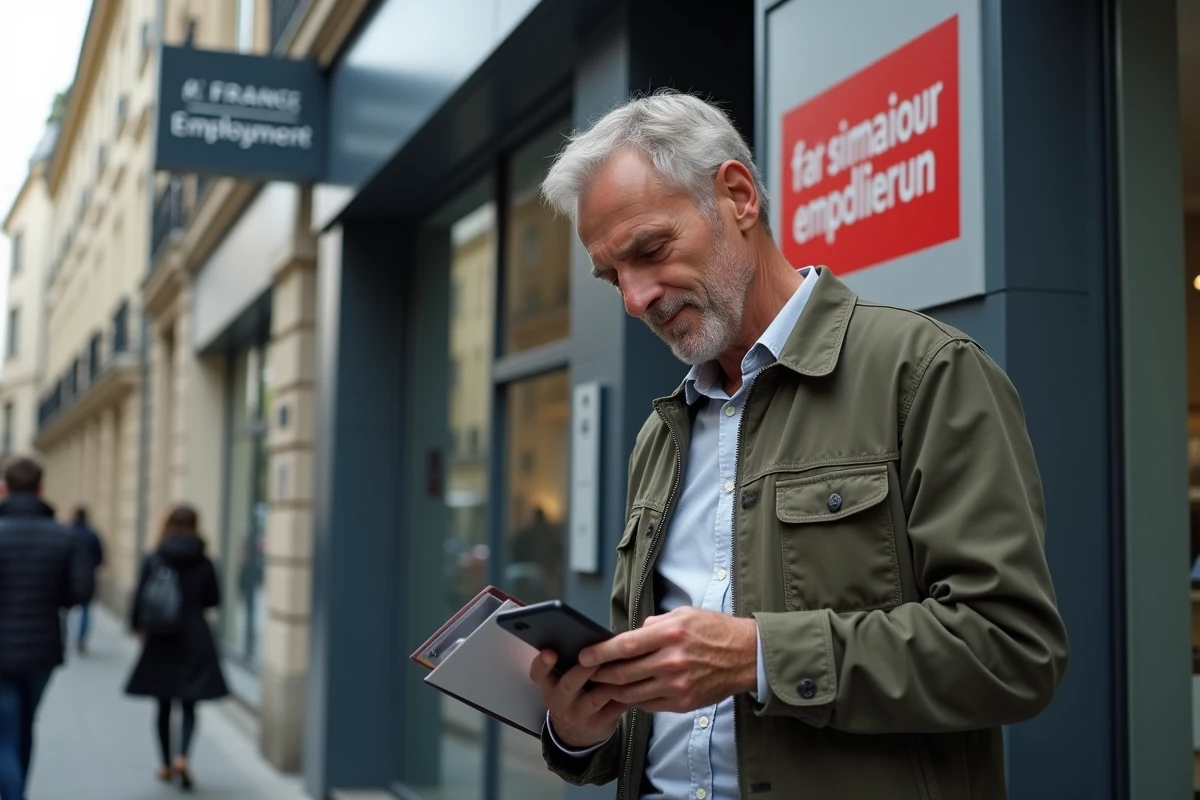 Homme devant un bâtiment France Travail