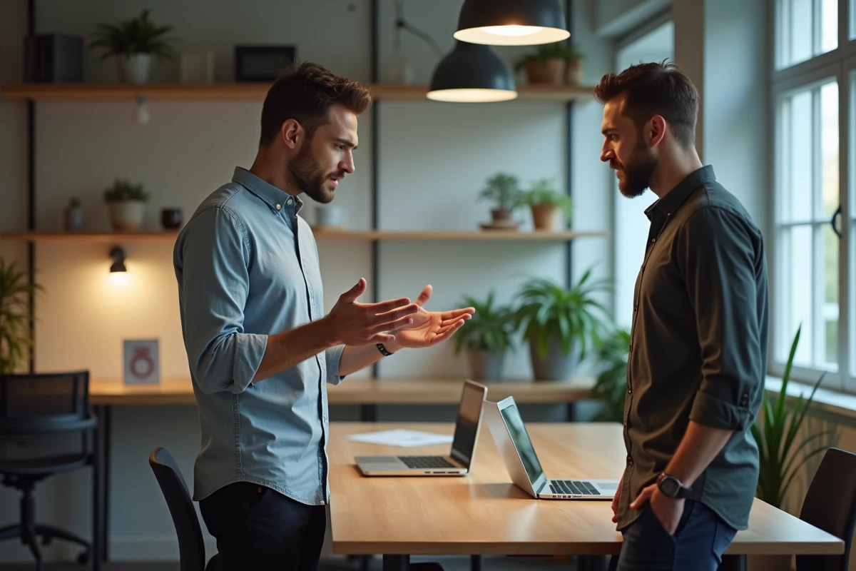 Jeune homme en discussion dans un espace de travail ouvert