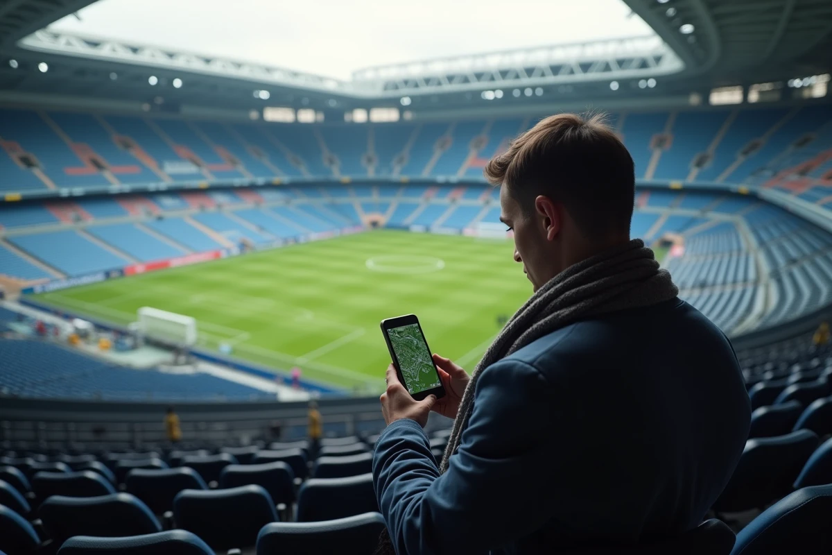 Jeune homme étudiant un plan numérique dans le stade