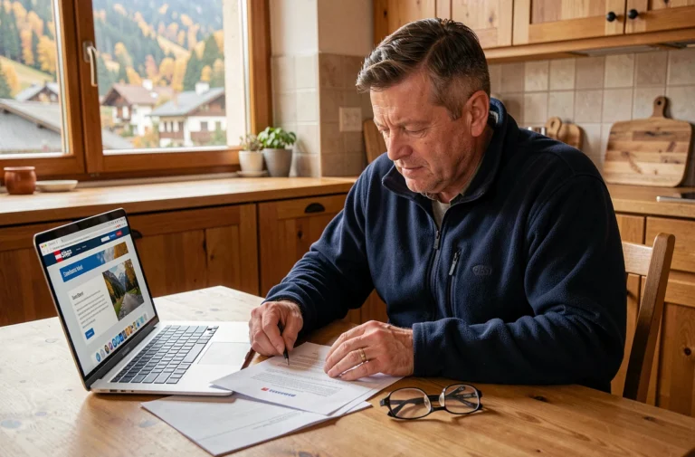 Propriétaire suisse consultant des documents de subvention pour rénovation énergétique à son domicile
